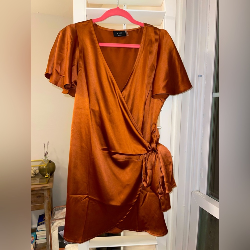 Vici Rust Satin Wrap Dress
